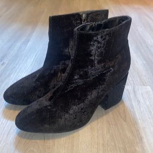 Black block heeled suede booties